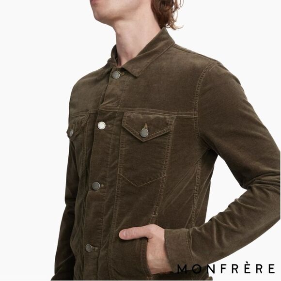 Monfrère **NWT** Mens Dean Stretch Velvet Trucker Jacket in Asphalt - Picture 6 of 8